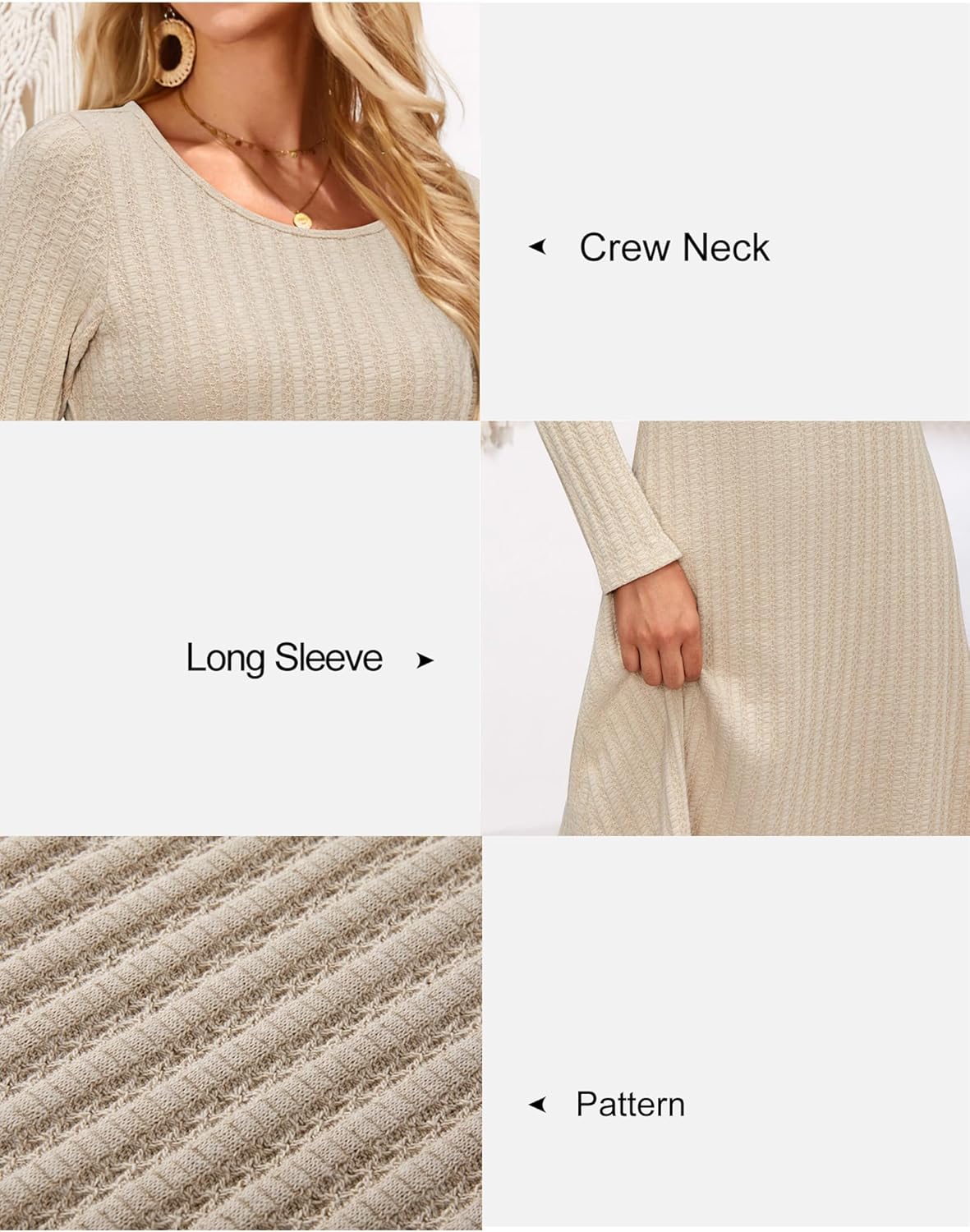 OUGES Jumper Dress Knitted Dresses for Women UK Autumn Long Sleeve Midi Sweater A-Line Casual Jumpers for Winter - Image 7