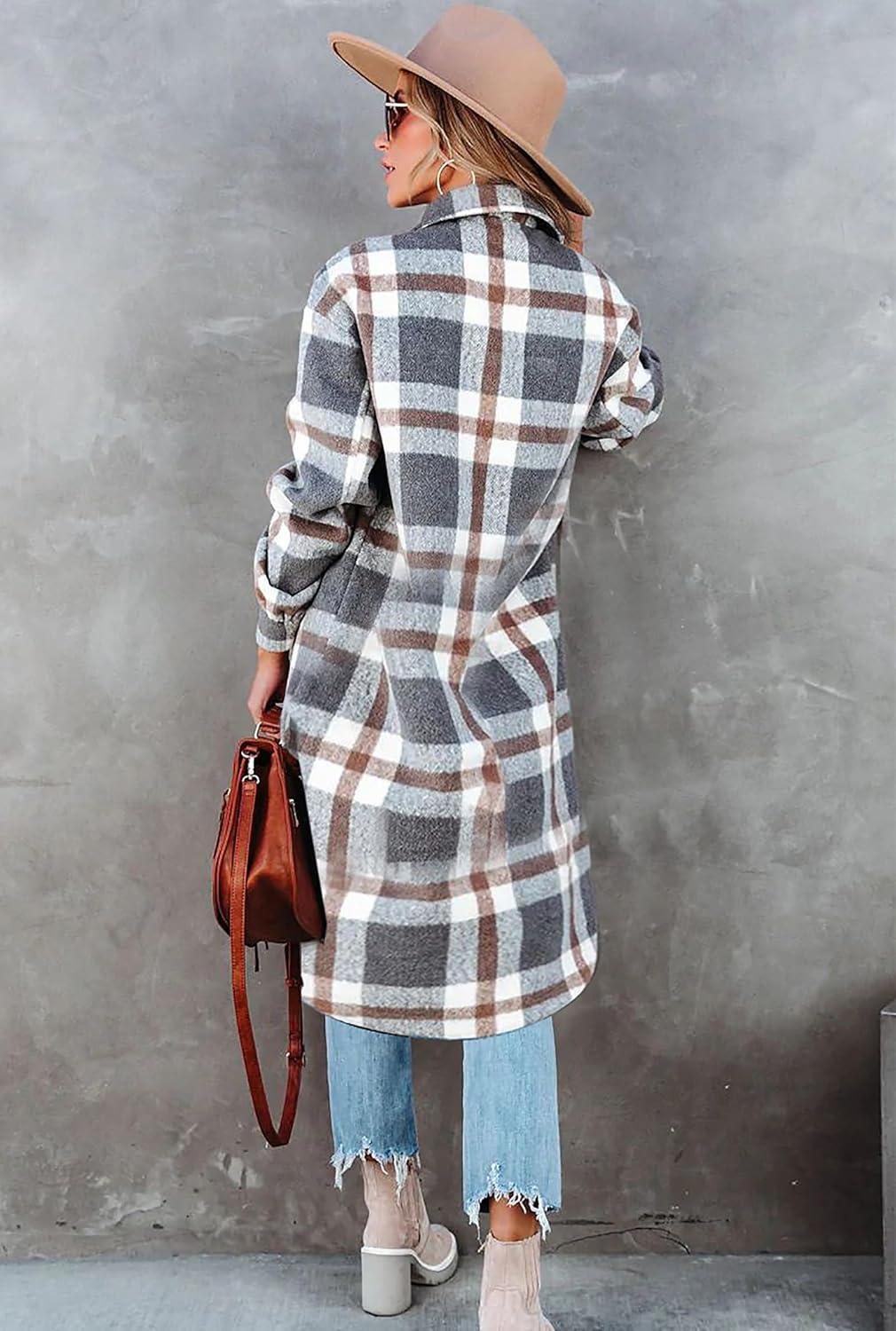 Jhsnjnr Women's Long Sleeve Flannel Checked Shirts Casual Button Down Long Plaid Jacket Shacket - Image 5