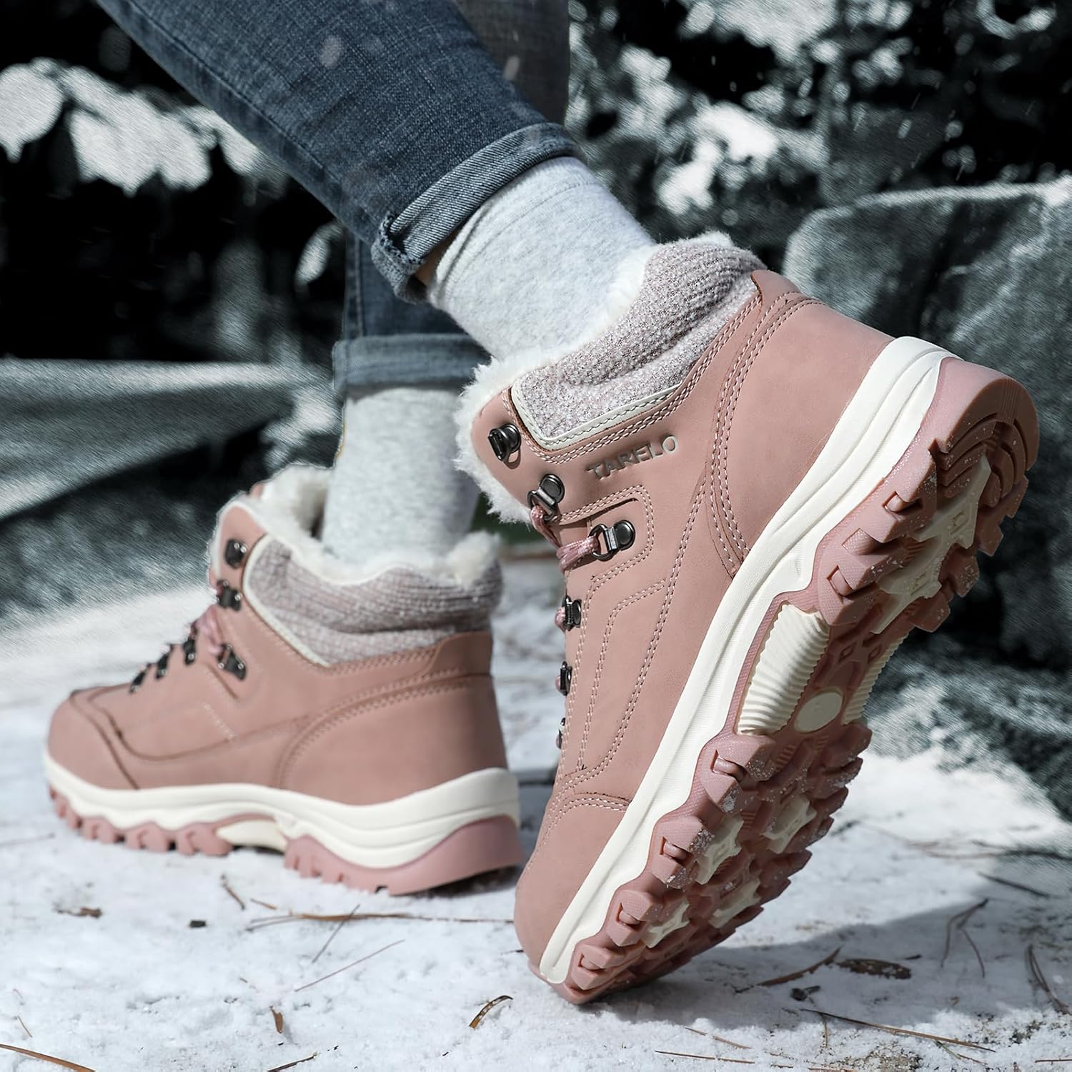 TARELO Winter Boots Women Snow Boots Warm Fur Lined Ankle Anti-Slip Walking Shoes Hiking Outdoors Size 4-7 - Image 6