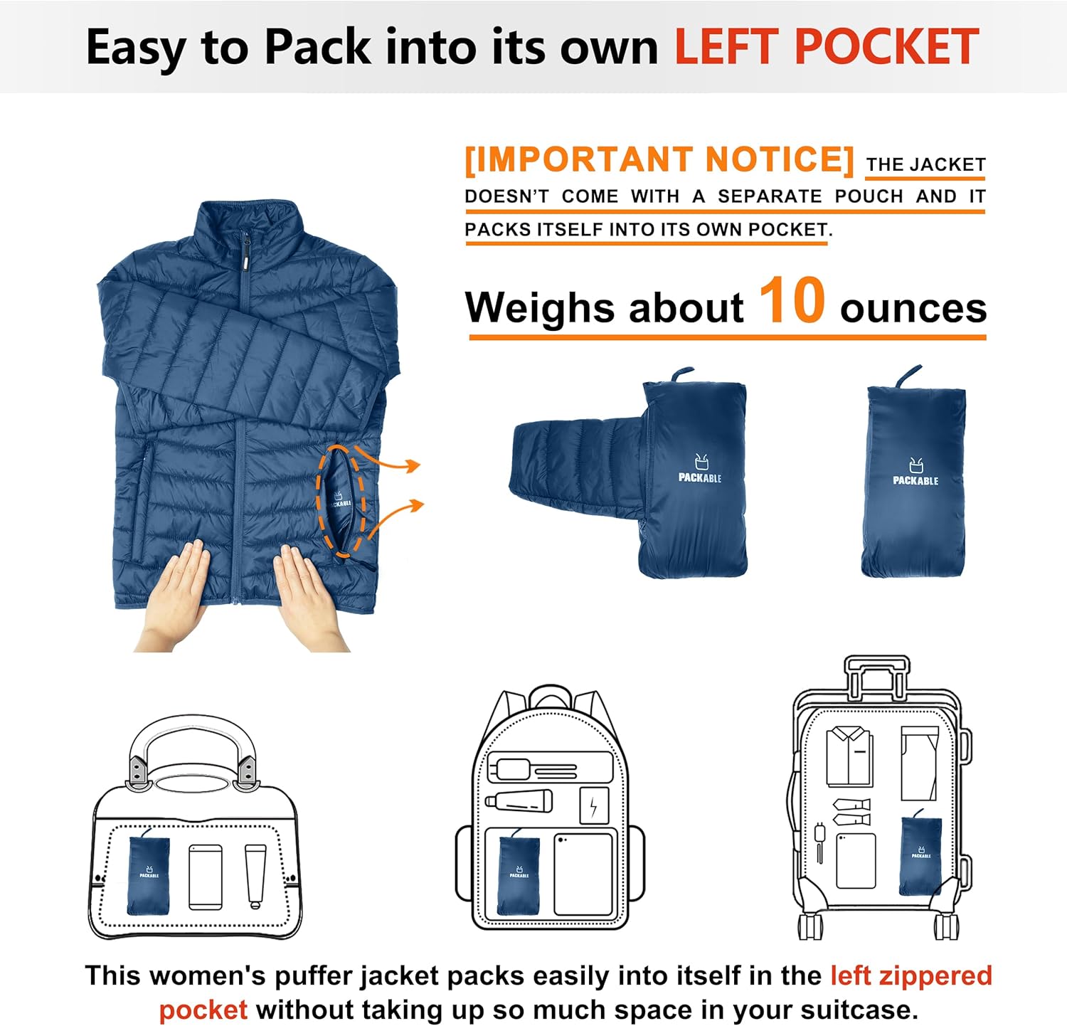 Outdoor Ventures Womens Winter Lightweight Jacket Warm Short Packable Puffer Jacket Transitional Padded Jacket Quilted Jacket for Ladies Lined for Hiking Travel - Image 4