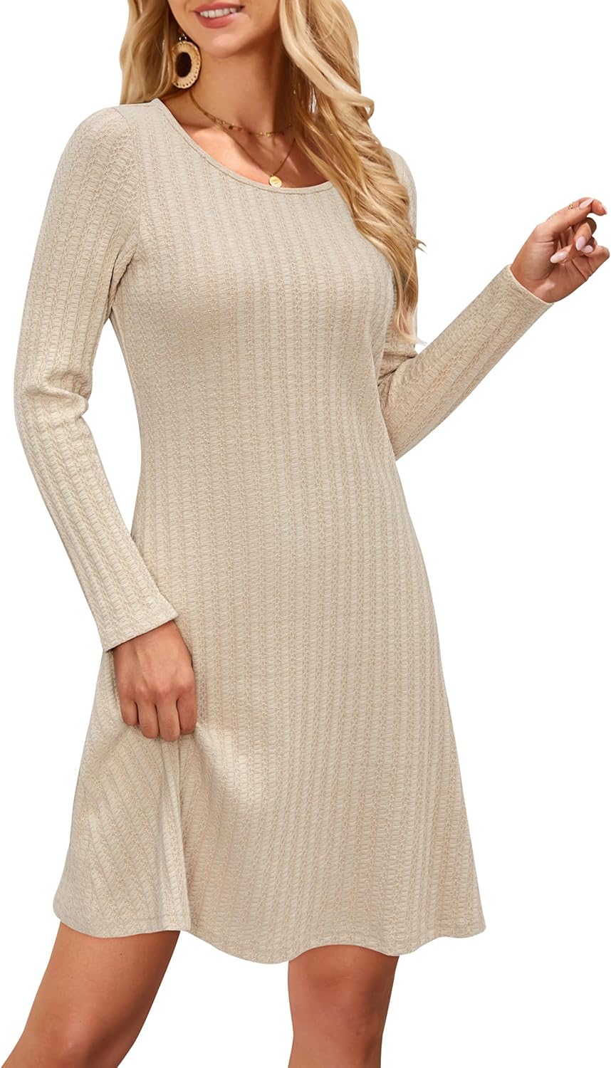 OUGES Jumper Dress Knitted Dresses for Women UK Autumn Long Sleeve Midi Sweater A-Line Casual Jumpers for Winter - Image 2
