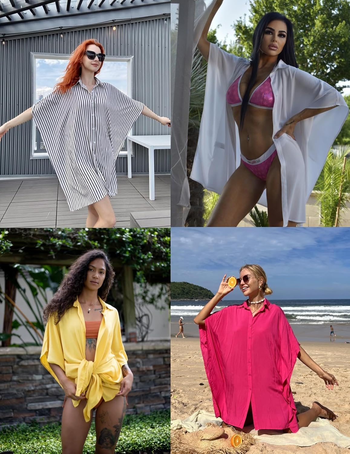 AI'MAGE Women Swimsuit Cover Up 3/4 Sleeve Beachwear Bikini Coverups Button Down Oversized Cover Up Shirt S-XXL - Image 9