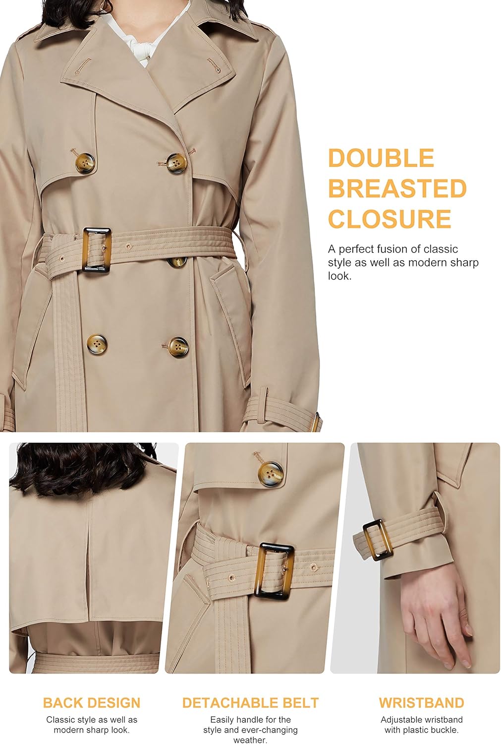 Orolay Long Trench Coat for Women with Belt Lightweight Double-Breasted Duster Trench Coat Slim Fit - Image 6